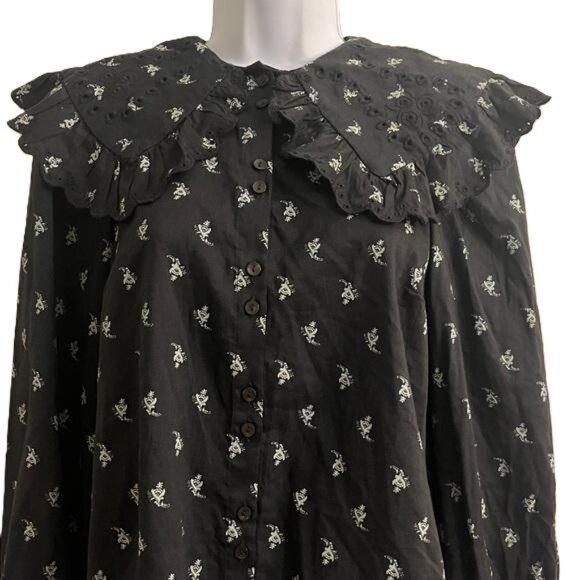 Universal Thread Womens Black Floral Eyelet Collar Button Up Blouse XS - Picture 3 of 5